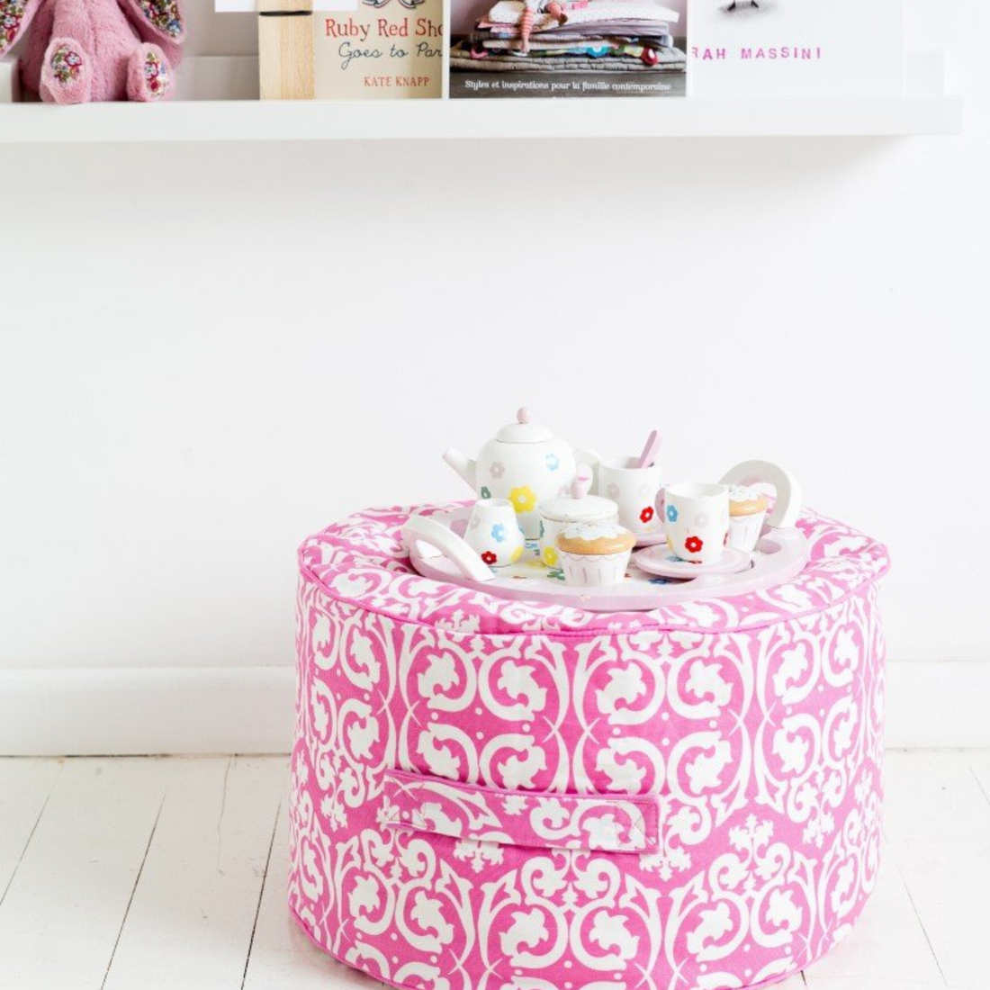 Damask Bean Ottoman Cover - Pink